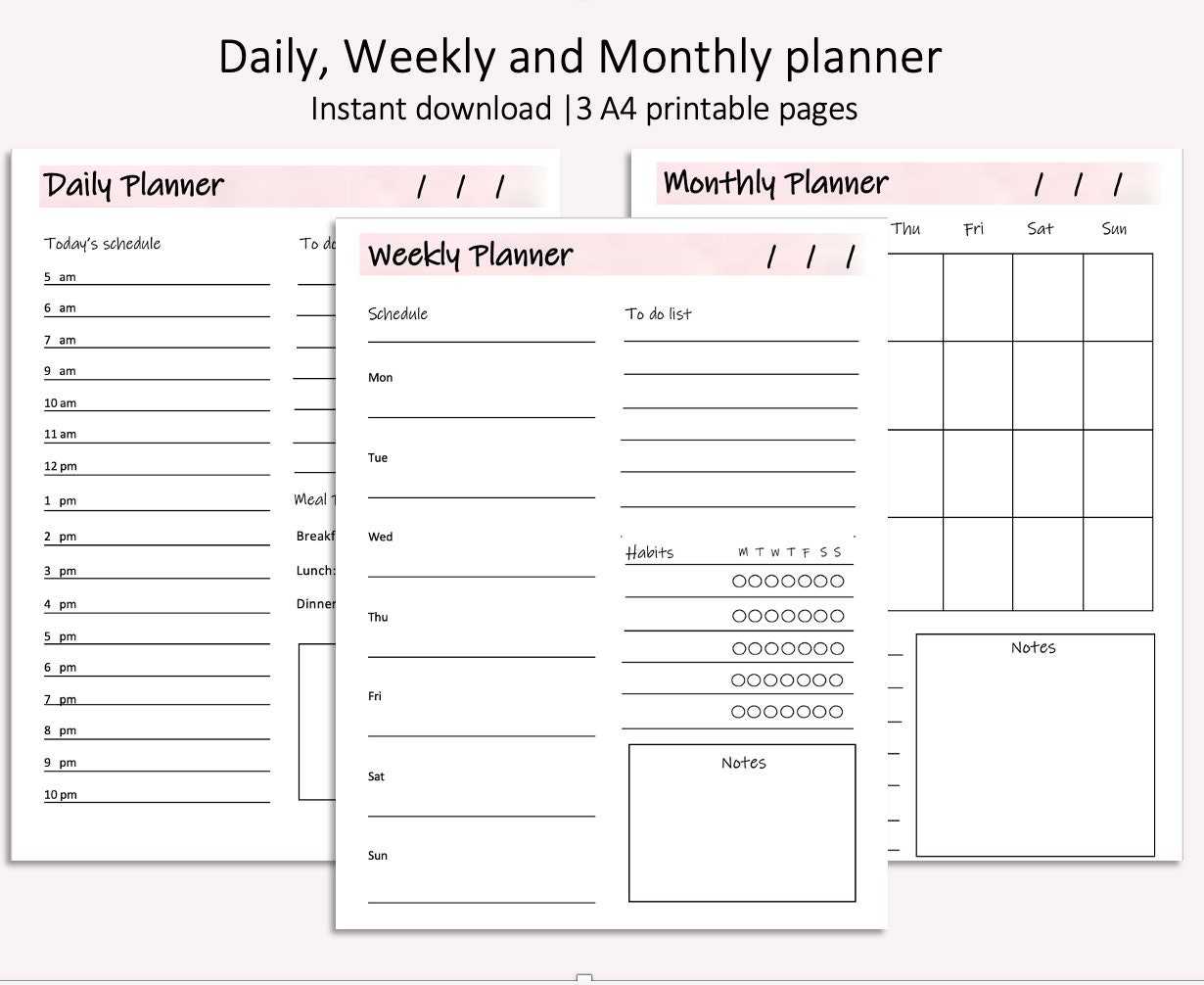 Daily, Weekly, Monthly Planner | Printable Planner | Digital Download ...