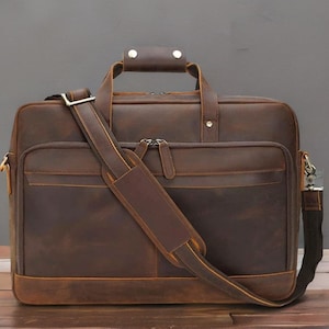 Full Grain Leather Laptop Messenger Bag – 18 Inch Buffalo Leather Briefcase, Personalized