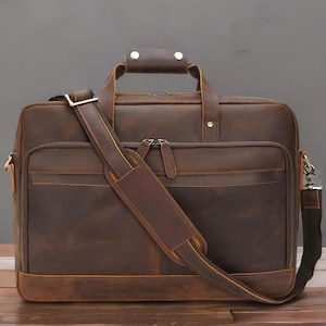 18&quot; Leather College & School Bag, Men&#39;s Shoulder Briefcase - Laptop Messenger Satchel, Leather Bag, Graduation or Christmas Day Gift