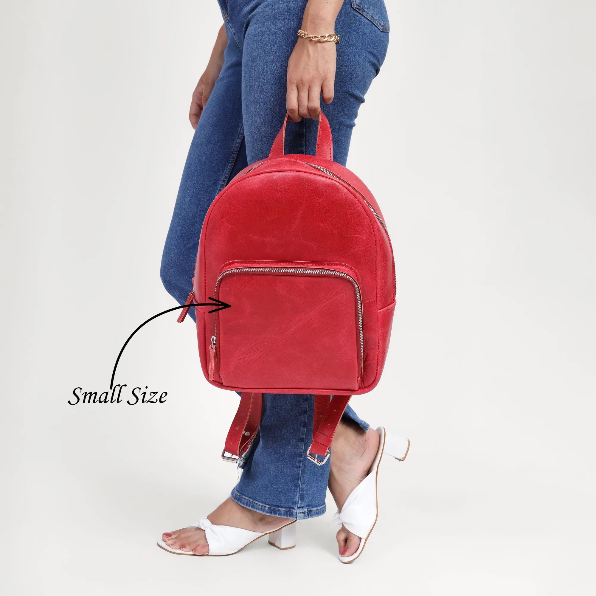 Cherry Red Leather Backpack for Women – Personalized Mini 