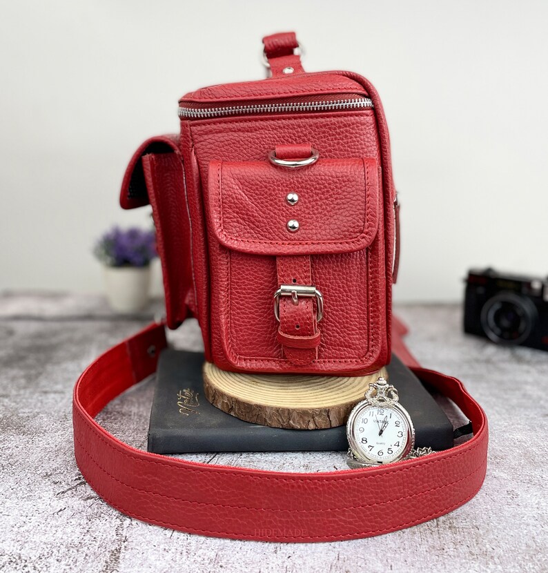 Personalized leather camera bag,shoulder camera bag for canon nikon sony dslr, Real leather camera bag, father's day gift image 4