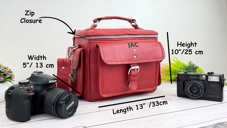 Personalized leather camera bag,shoulder camera bag for canon nikon sony dslr, Real leather camera bag, father's day gift image 2