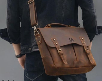 Gift for Dad I Leather Shoulder Bag | Personalized bag | Vintage bag | Leather messenger bag | Leather Satchel  Bag | Brown leather bag |