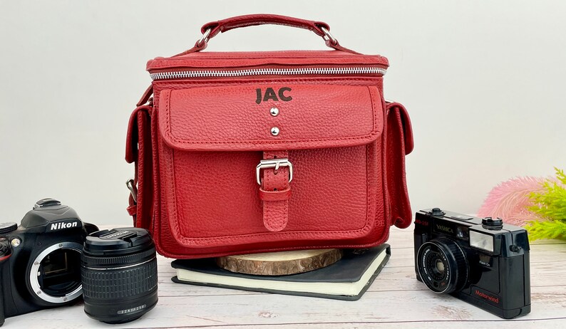 Personalisierte Kameratasche aus Leder, Schulterkameratasche für Canon Nikon Sony DSLR, Kameratasche aus echtem Leder, Vatertagsgeschenk Bild 3