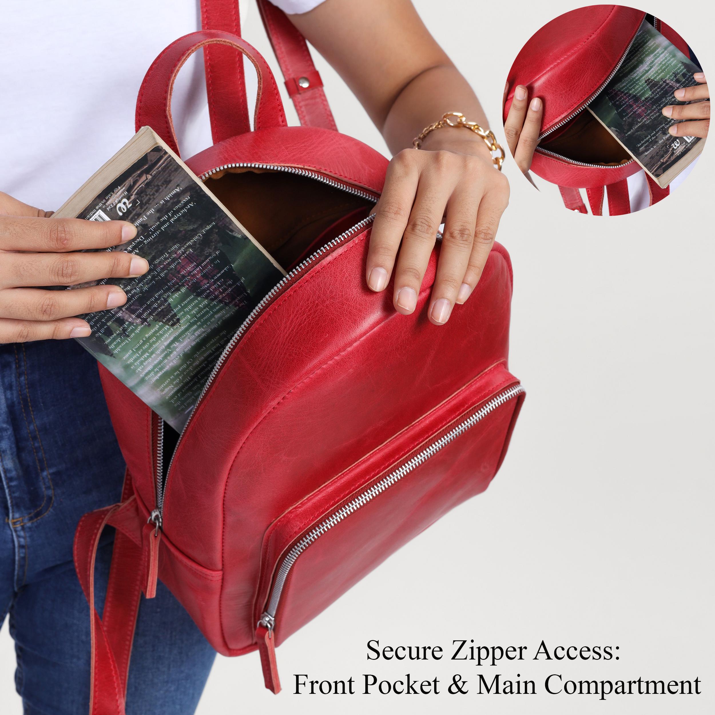 Cherry Red Leather Backpack for Women – Personalized Mini  display picture 1
