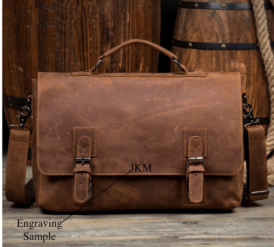 Distress Brown Leather Handbag Leather Bag Laptop Bag Black Handmade