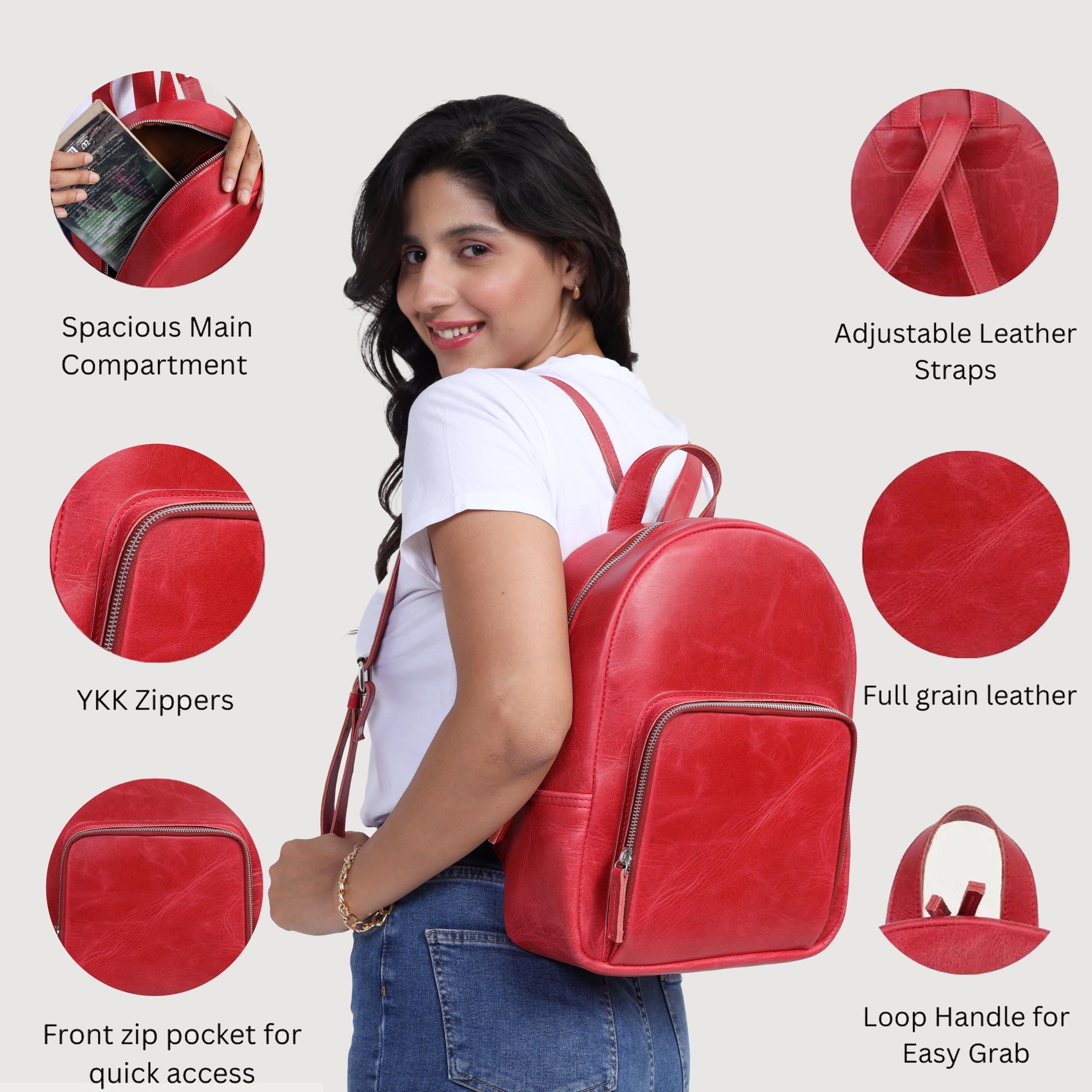 Cherry Red Leather Backpack for Women – Personalized Mini  display picture 2