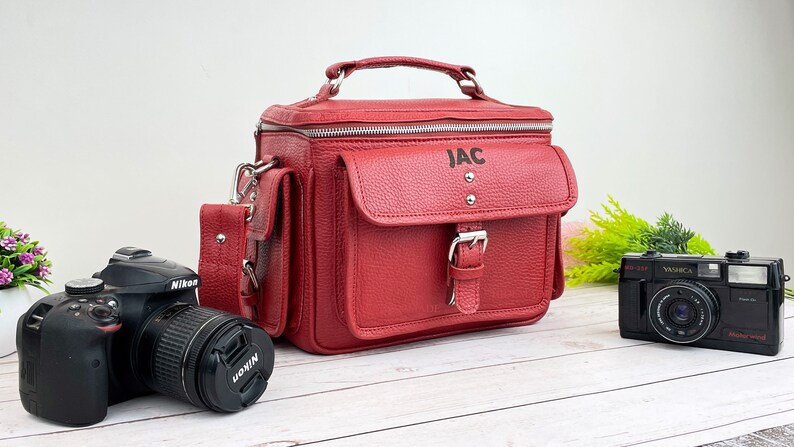 Personalized leather camera bag,shoulder camera bag for canon nikon sony dslr, Real leather camera bag, father's day gift image 9