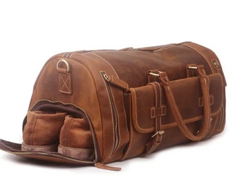 Personalized Men's Travel Bag | Gym Leather Bag | Groomsmen gift | Leather Weekender Bag | Leather Duffle Bag | Leather Travel Duffle Bag