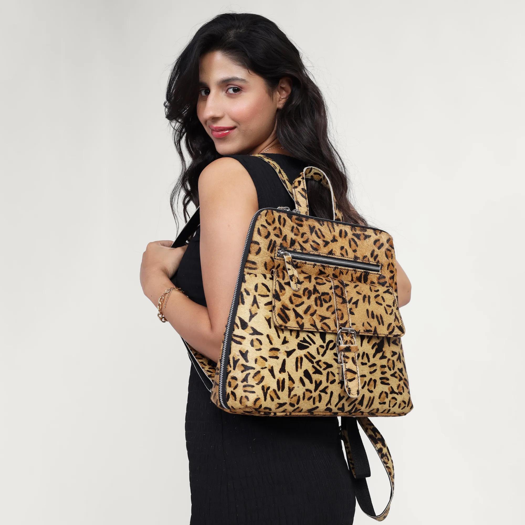 Leopard Print Leather Backpack for Women – Convertible  display picture 2
