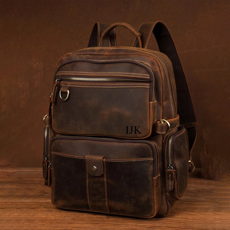 Rustic Brown Leather Backpack, Personalized Full Grain Laptop Bag ...