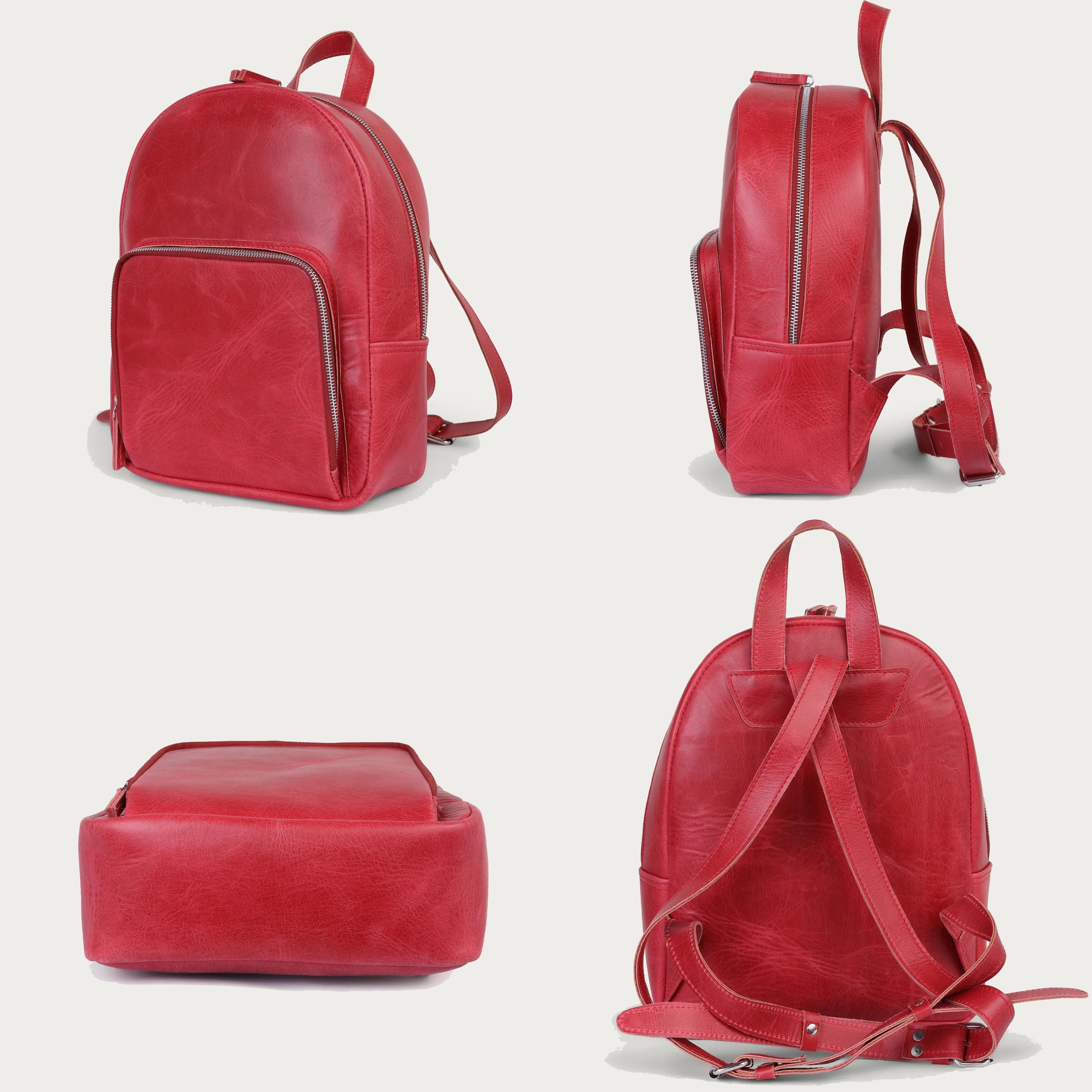 Cherry Red Leather Backpack for Women – Personalized Mini  display picture 3