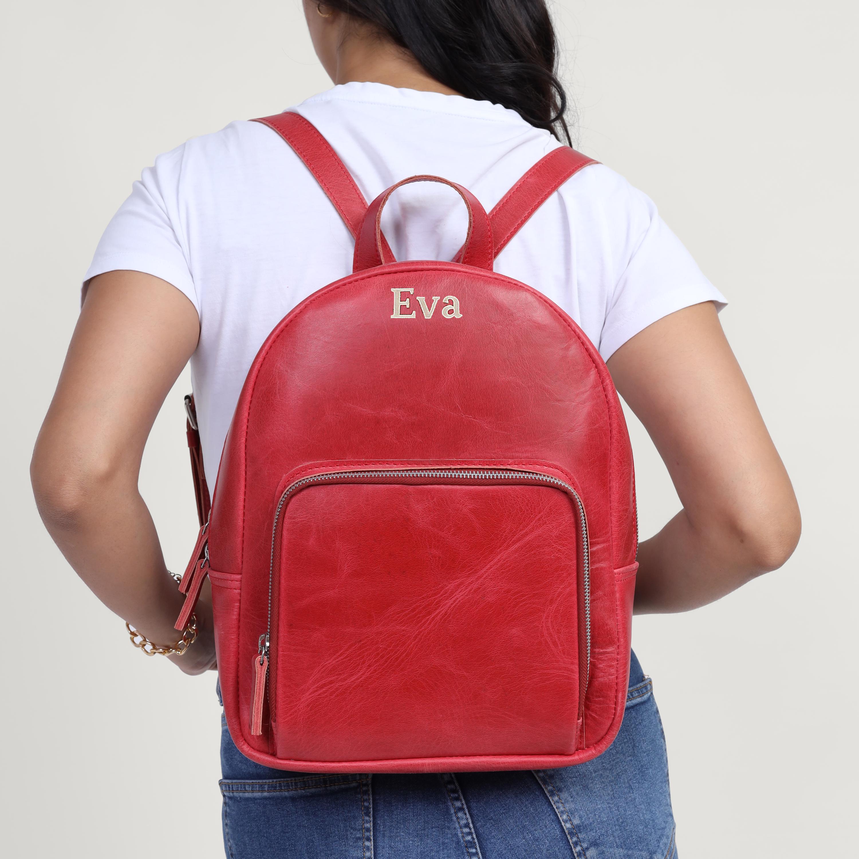 Cherry Red/Chestnut Leather Mini Backpack Cherry Red Leather Backpack for Women – Personalized Mini  main image 3