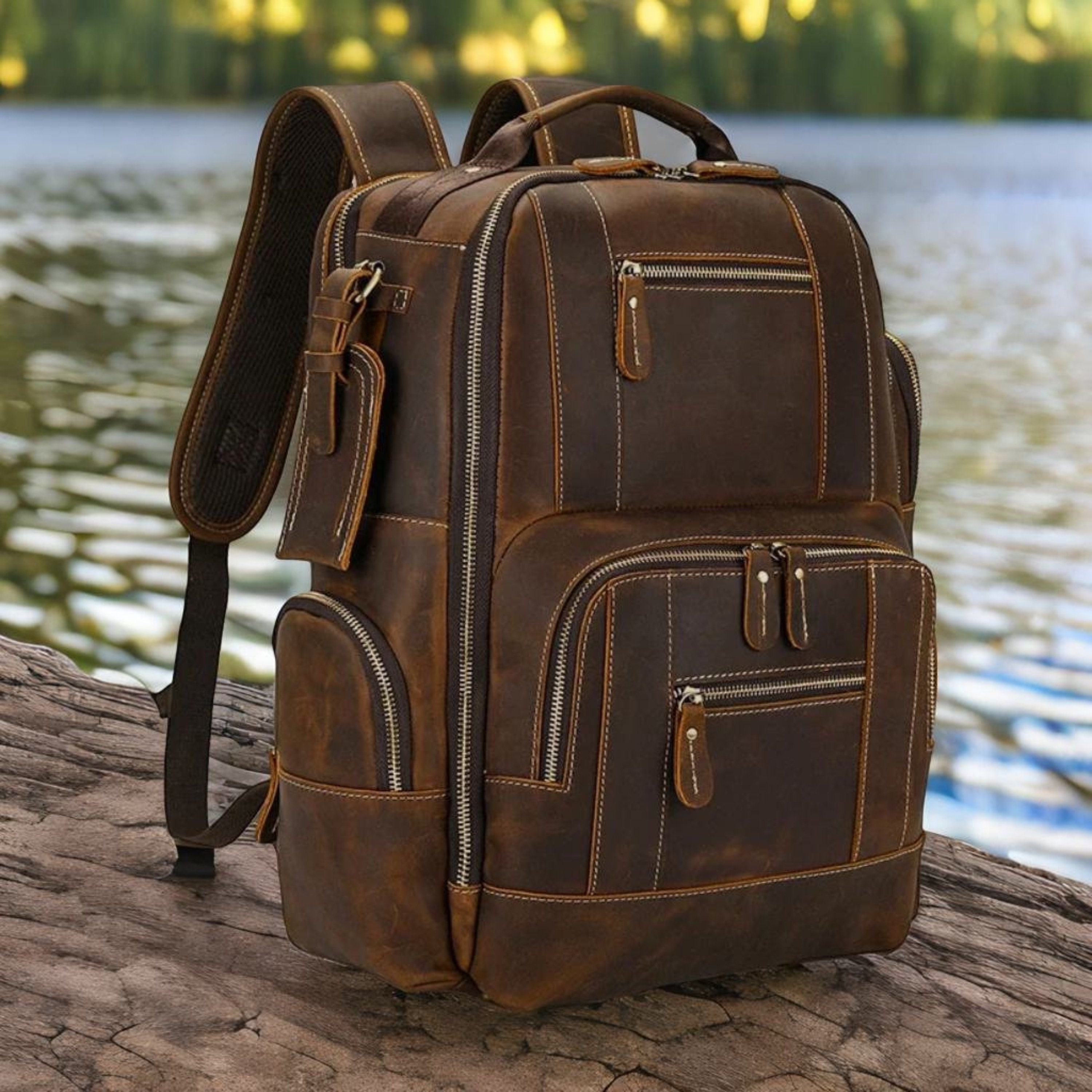 Personalized Rustic Brown Leather Backpack – Full Grain Handmade Laptop ...