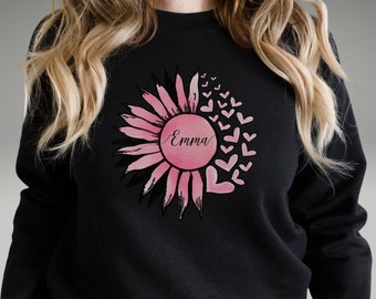 Personalized Sunflower Heart Sweatshirt Cottage Core Sweatshirt Sunflower Crewneck Sweatshirt Plus Size Sweatshirt Cute Aesthetic Sweatshirt