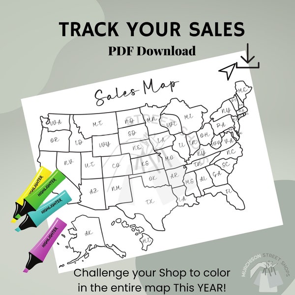 Printable US Sales Map Digital Download Map Small Business Sales Map Tracker Virtual Sales Tool Order Tracker Sales Tracker Coloring Page