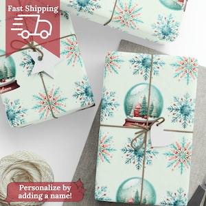 Retro Color Christmas Wrapping Snowflakes Custom Gift Wrap Snow Globe Wrapping Paper Roll Holiday Gift Wrap Personalized Gift Wrapping Paper