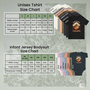 Size chart for Unisex T-shirt and infant bodysuit