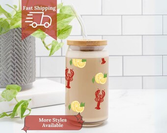 Nautical Summer Drinkware Beach Themed Glass Tumbler Gift Set for Kitchen Drink Container with Straw Drink Accessory Beach House Decor Item