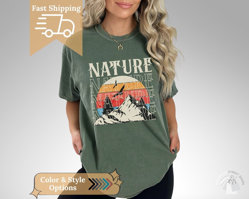 Mountain Graphic Tee Vintage Style Design Nature Inspired Print Adventure Lifestyle Collection Casual Outdoor Wear Premium Cotton Blend Comfortable Daily Fashion Wilderness Theme Art Retro Pattern Details Gift Idea Perfect Adventure Style