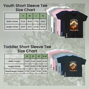 Size chart for Unisex Youth T-shirt and toddler tee