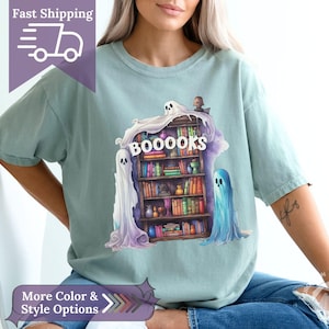 Books Comfort Colors Ghost Reading Shirt Librarian Ghost Halloween Tee Spooky Teacher Shirt Retro Ghost Reading Tshirt Book Lover Shirt Gift