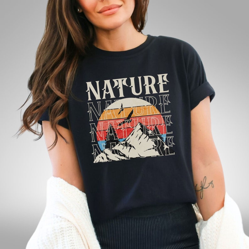 Nature Theme Apparel Mountain Design Collection Vintage Style Graphics Adventure Inspired Pattern Cotton Blend Construction Comfortable Casual Wear Perfect Gift Choice Retro Wilderness Print Classic Outdoor Fashion Daily Style Essential