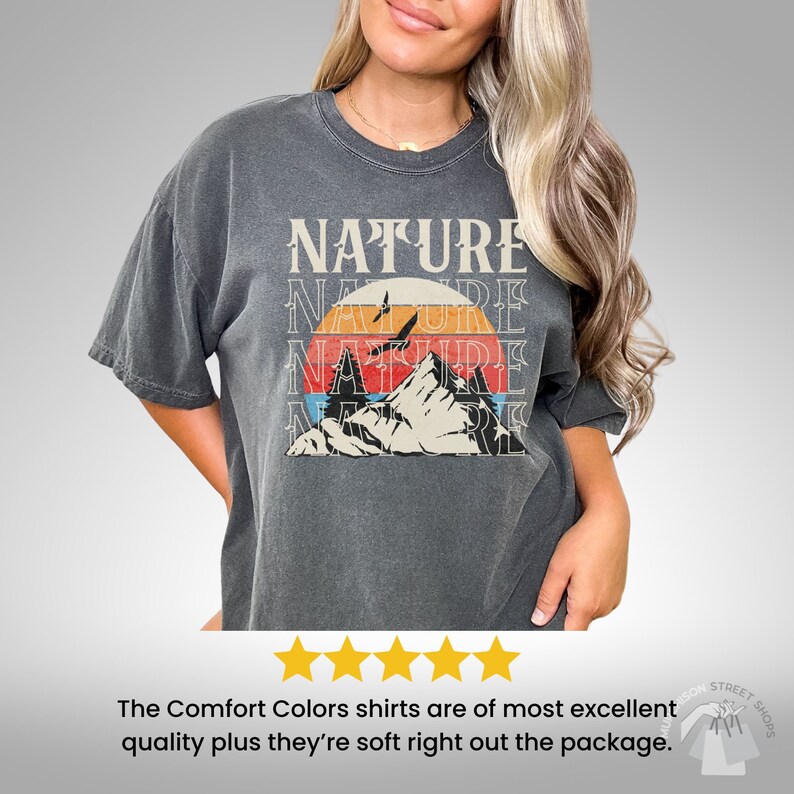 Vintage Nature Print Tee Mountain Adventure Collection Retro Graphic Design Casual Outdoor Style Authentic Quality Construction Cotton Blend Material Comfortable Daily Wear Perfect Gift Option Wilderness Inspired Pattern Classic Fashion