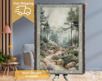 Mountain Nature Hike Tapestry Outdoor Lover Gift Forest Tapestry Throw Rustic Home Decor Hiking Enthusiast Wilderness Wall Hanging Blanket