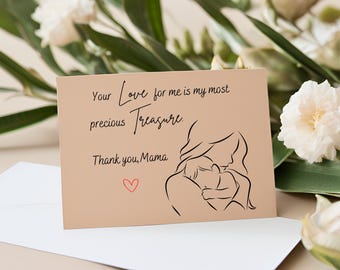 Wenskaart voor moeder, digitaal bestand, ansichtkaart en vouwkaart voor mama, cadeau voor moeders, beste mama, lieve mama, Moederdagcadeau