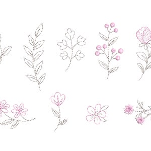 Flower Mini Embroidery Designs Set 45 Individual Sketch Files for Machine Embroidery Design 5 sizes 2005