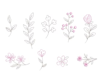 Flower Mini Embroidery Designs Set 45 Individual Sketch Files for Machine Embroidery Design 5 sizes 2005