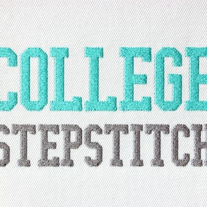 Narrow College Step Stitch Font for Machine Embroidery Varsity Alphabet Sport 7 sizes: 0.8&quot;, 1&quot;, 1.25&quot;, 1.5&quot;, 2&quot;, 2.5&quot;,  3&quot; BX format 1088