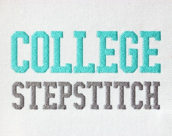 Narrow College Step Stitch Font for Machine Embroidery Varsity Alphabet Sport 7 sizes: 0.8&quot;, 1&quot;, 1.25&quot;, 1.5&quot;, 2&quot;, 2.5&quot;,  3&quot; BX format 1088