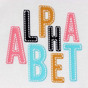 Narrow Filled Font with Hand Stitch Outline Machine Embroidery Alphabet 6 sizes: 1.5&quot;, 1.75&quot;, 2&quot;, 2.25&quot;, 2.5&quot;, 3&quot; BX included