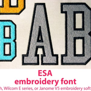 ESA font! Narrow College Font with Outline Machine Filled Embroidery Alphabet Team Players Varsity 1116