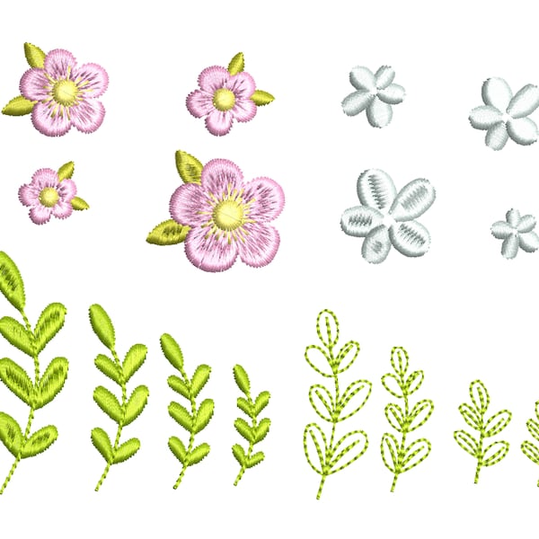 Blumen Mini Embroidery Designs Set 16 einzelne Dateien für Maschinenstickerei Design 4 Größen 2002