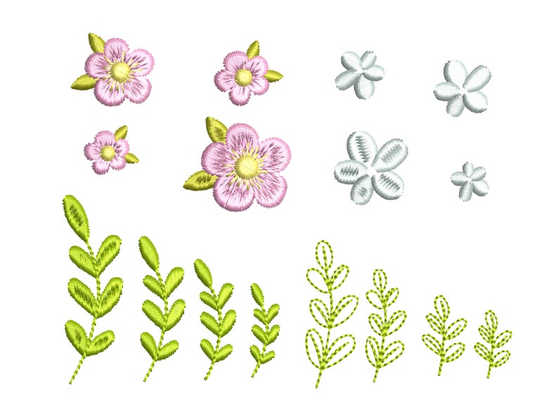 Mini diseños de bordado de flores Set 16 archivos individuales para diseño de bordado de máquina 4 tamaños 2002 imagen 1