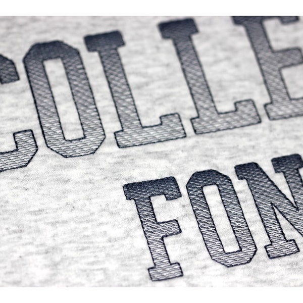 Narrow College Gradient Sketch Font for Machine Embroidery Weightless Alphabet 8 sizes: 0.75", 1", 1.5", 2", 2.5",  3", 3.5", 4"  BX files