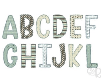 Raggy Applique Font for Machine Embroidery Free Edge Alphabet 4 sizes BX included 1007