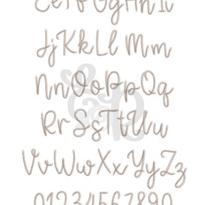 May include: A complete alphabet and number set in a handwritten style. The letters, numbers, and symbols are in a light brown color, with a textured, stitched appearance. The image is on a white background.