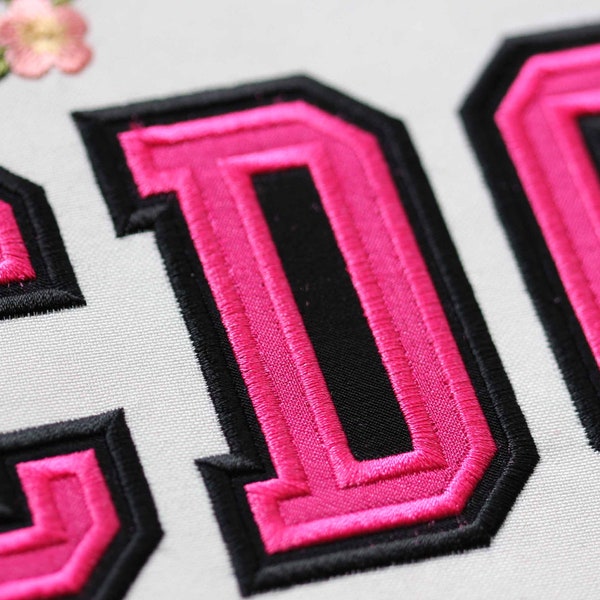 Narrow Double Applique College Font Machine Embroidery Sport Alphabet Wide Satin 4 sizes: 3", 4", 5", 6" BX format included 1096