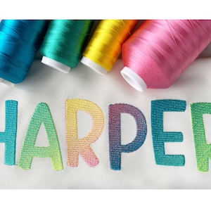 Gradient Font for Machine Embroidery ORDINARY THREADS required Ombre Alphabet 6 sizes: 1.5&quot;, 2&quot;, 3&quot;, 4&quot;, 5&quot;, 6&quot;  BX format included 1031