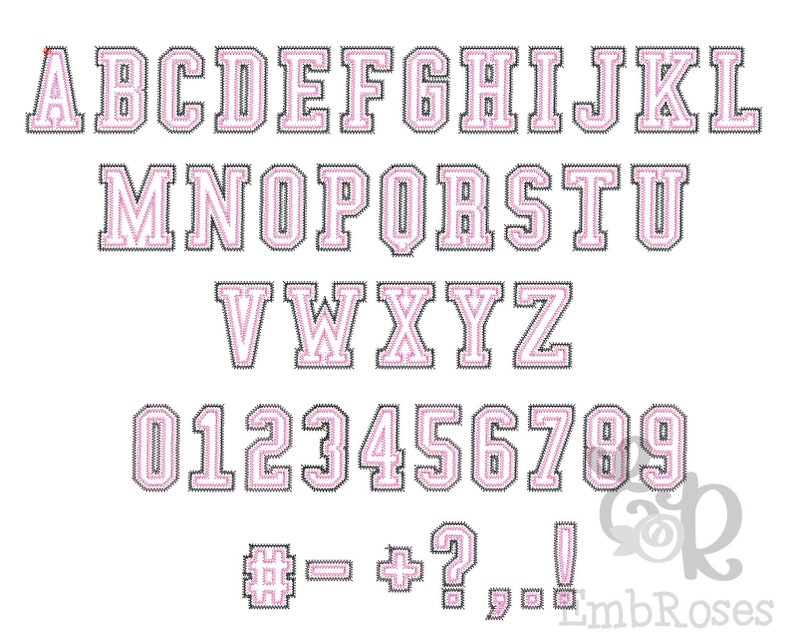 Narrow Double Zigzag Applique College Font Machine Embroidery Sport ...