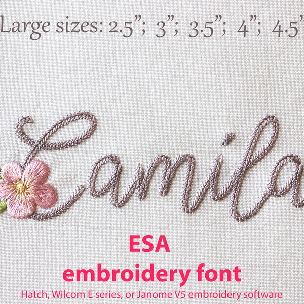 ESA Font Script Embroidery Font for Hatch, Wilcom, Janome v.5 only! Machine Embroidery Chain Alphabet Large Sizes BX included 1103