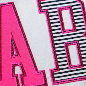 Narrow Applique College Font with Bean Stitch of a different color Machine Embroidery Alphabet 2&quot;, 2.5&quot;, 3&quot;, 3.5&quot;, 4&quot;, 4.5&quot;, 5&quot; BX 1109