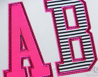 Narrow Applique College Font with Bean Stitch of a different color Machine Embroidery Alphabet 2", 2.5", 3", 3.5", 4", 4.5", 5" BX 1109