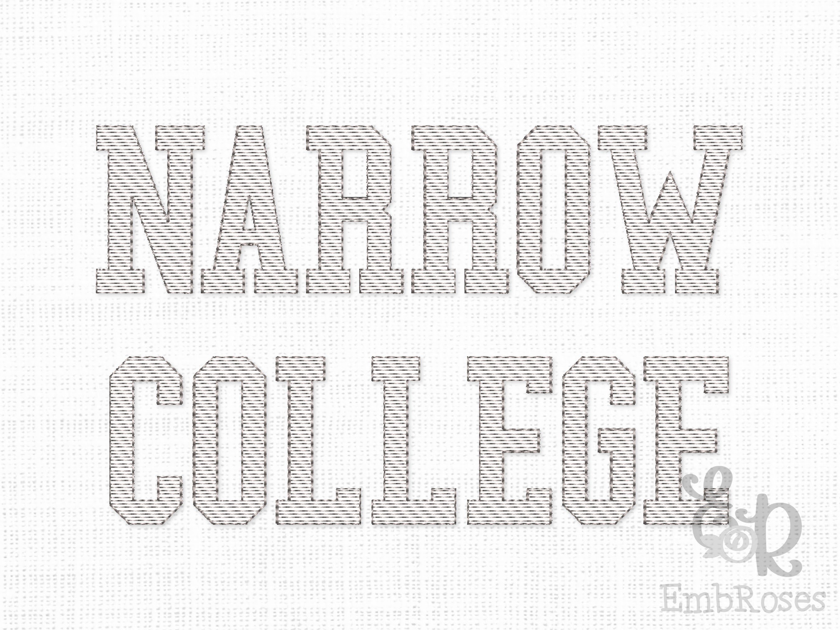 Narrow College Sketch Font for Machine Embroidery Weightless Alphabet 7 sizes: 0.75", 1", 1.5", 2", 2.5",  3", 3.5" BX format included 1085
