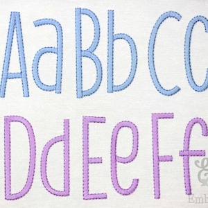 Schmale Satin Schrift mit Outline Maschinenstickerei Alphabet in 6 Größen: 1.5&quot;, 2&quot;, 2.5&quot;, 3&quot;, 3.5&quot;, 4&quot;5&quot;