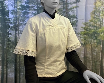 Upcycled Top with Lace, Reworked Clothing, Eco Friendly Blouse, EU Size 40, Upcycled Clothing for Women, Summer Top with Lace, Cotton Top